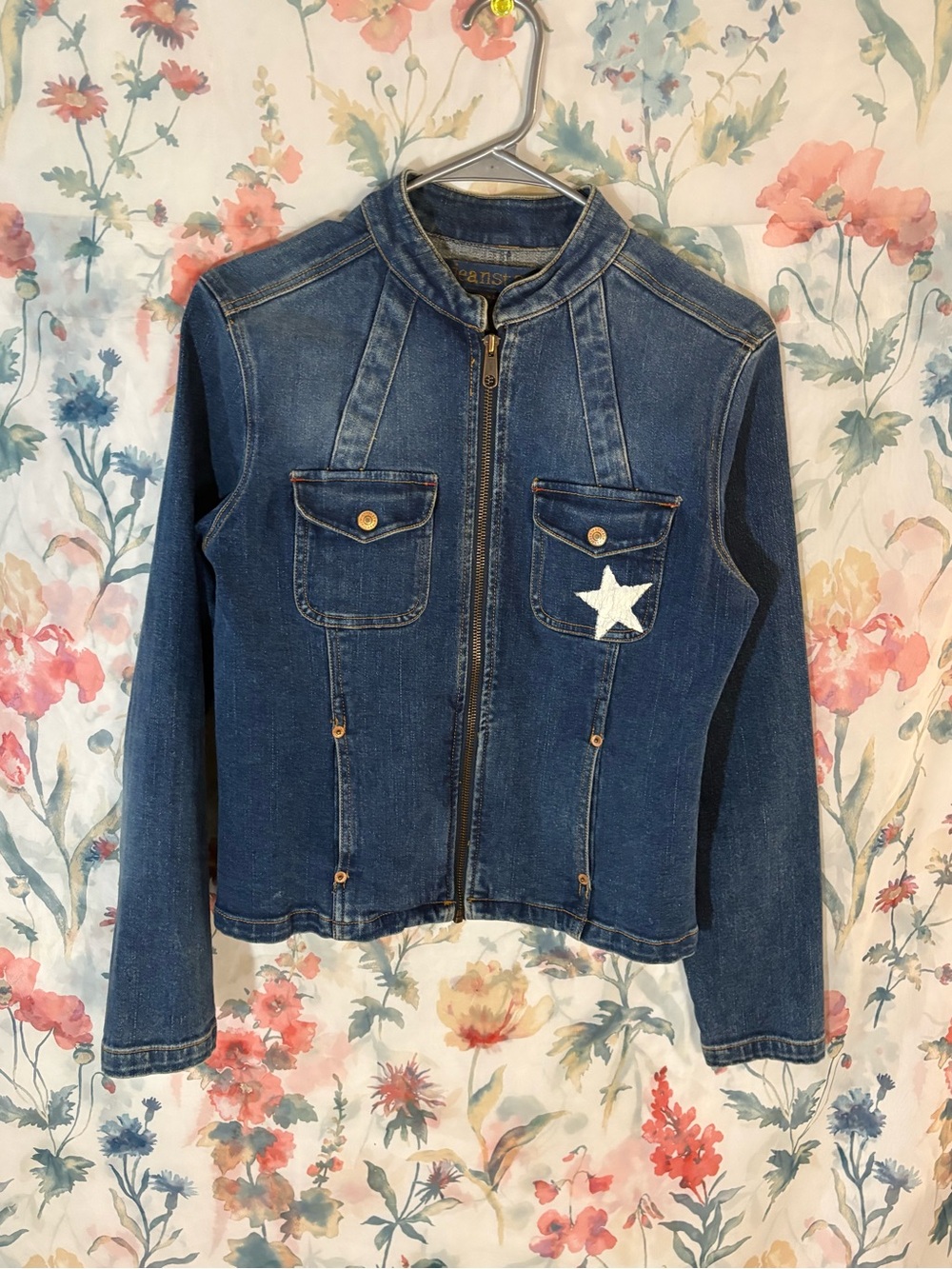 jeanstar Blue Denim Zip-Front Jacket with Contrasting Stitch